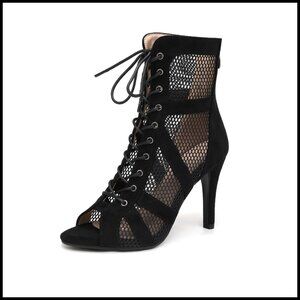 Latin Salsa Dance Boots Ankle Lace Up Open Toe Performance Practice Party
